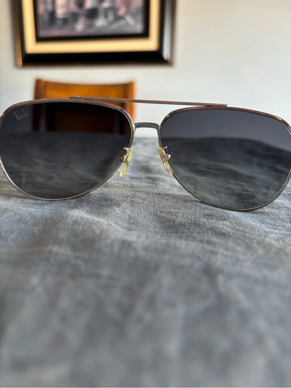 Dunhill Silver Metal Aviator Sunglasses with Dark Gray Lenses